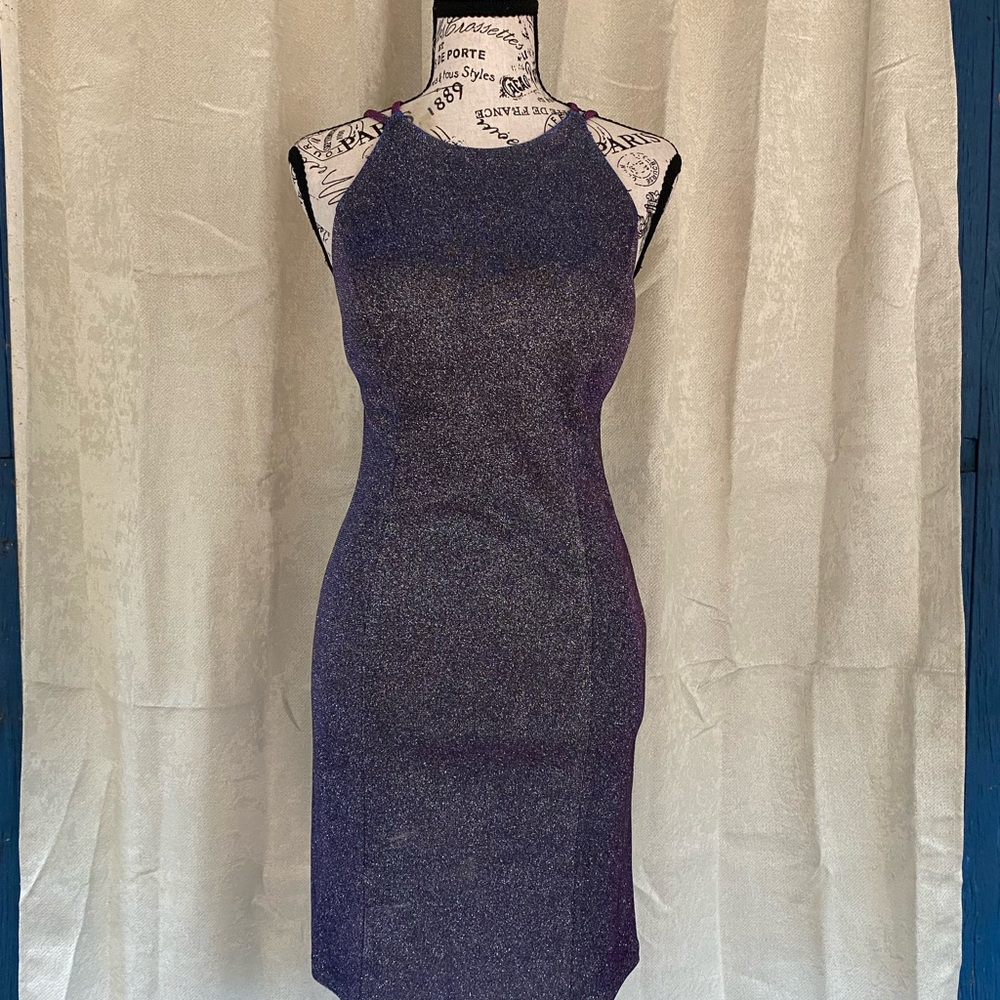 Dear Moon Elegant Purple Silver Shimmer Sleeveless Dress